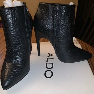 Aldo Croc Embossed Leather High Heeled Bootie